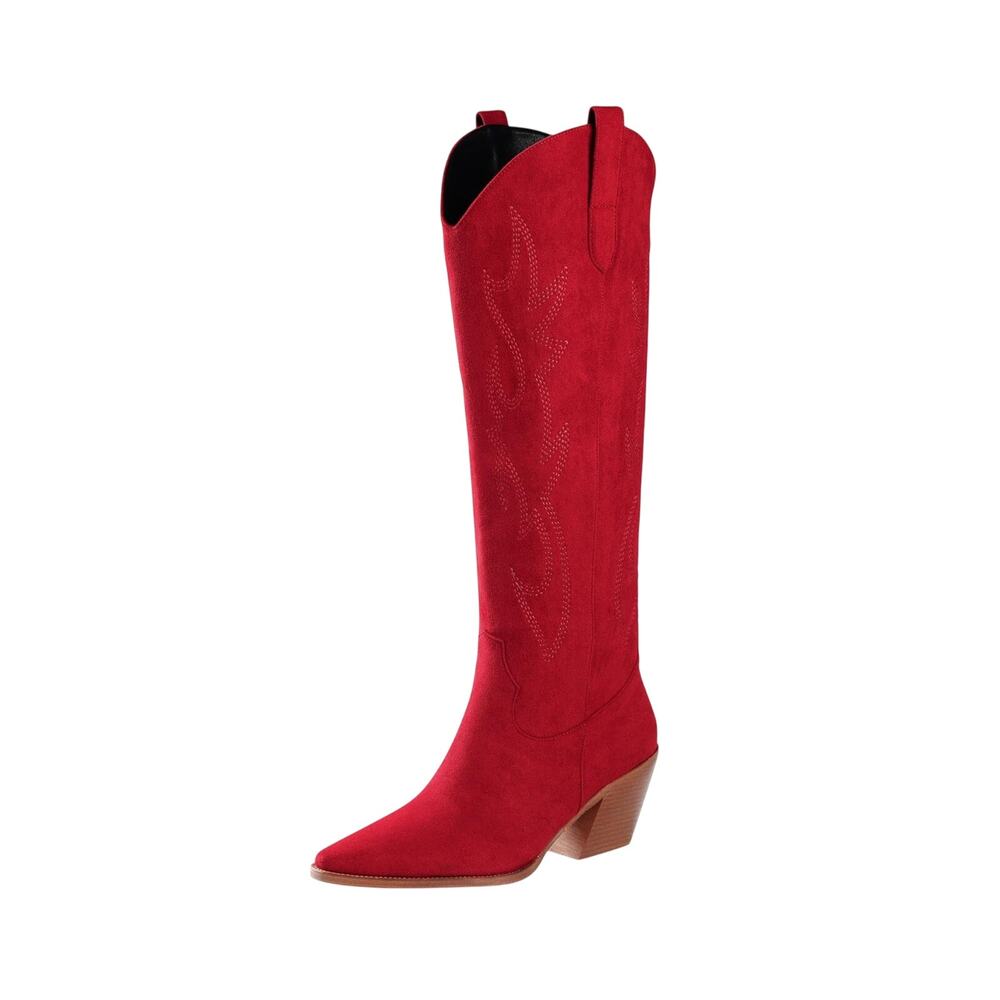 iiimmu Cowgirl Boots Knee High Block Heel  Suede and Faux Leather NIB sixe 6 70$